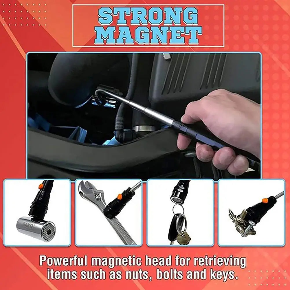 LED Telescoping Flashlight with Magnetic Pickup Tool & Flexible Head