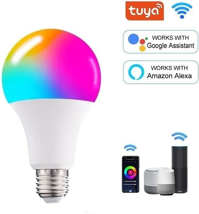Smart LED Light 10W E27 - Alexa & Google Home Compatible RGB WiFi Bulb with Tuya Control, Color Changing & Dimmable (220V)