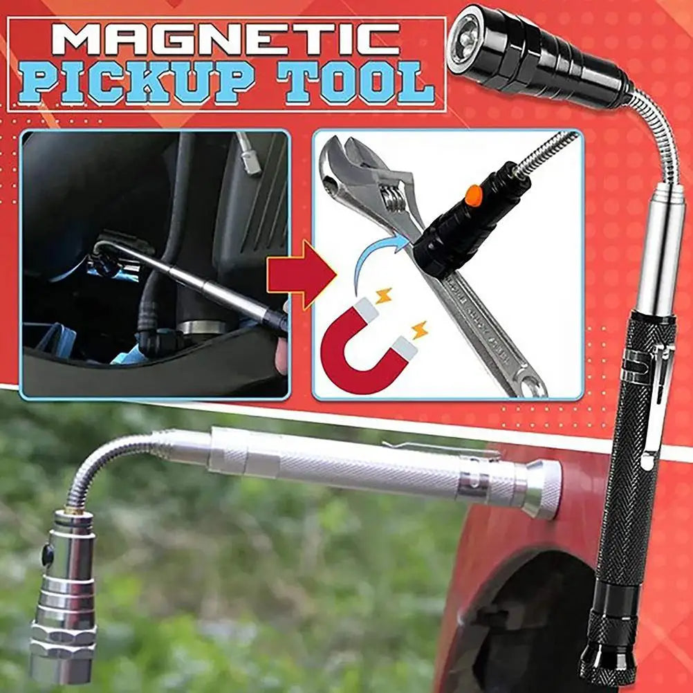 LED Telescoping Flashlight with Magnetic Pickup Tool & Flexible Head