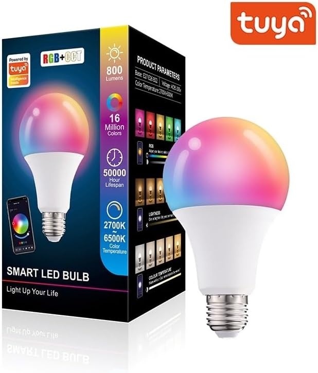 Smart LED Light 10W E27 - Alexa & Google Home Compatible RGB WiFi Bulb with Tuya Control, Color Changing & Dimmable (220V)