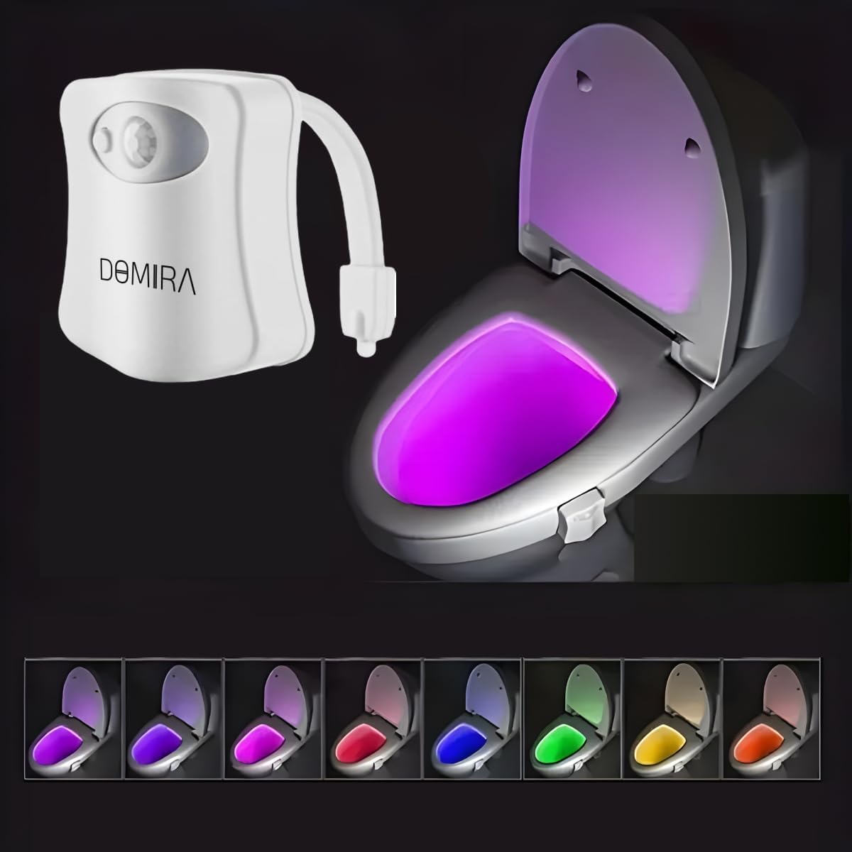 DOMIRA Motion Sensor Toilet Light – LED RGB Night Light With 8/16 Colors
