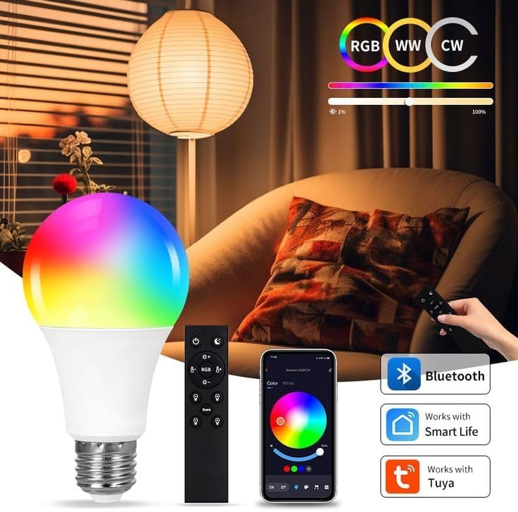 Smart LED Light 10W E27 - Alexa & Google Home Compatible RGB WiFi Bulb with Tuya Control, Color Changing & Dimmable (220V)