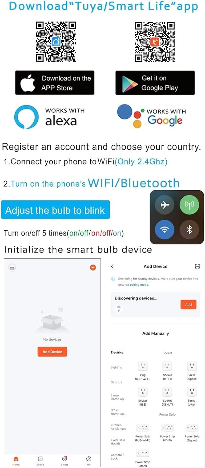 Smart LED Light 10W E27 - Alexa & Google Home Compatible RGB WiFi Bulb with Tuya Control, Color Changing & Dimmable (220V)