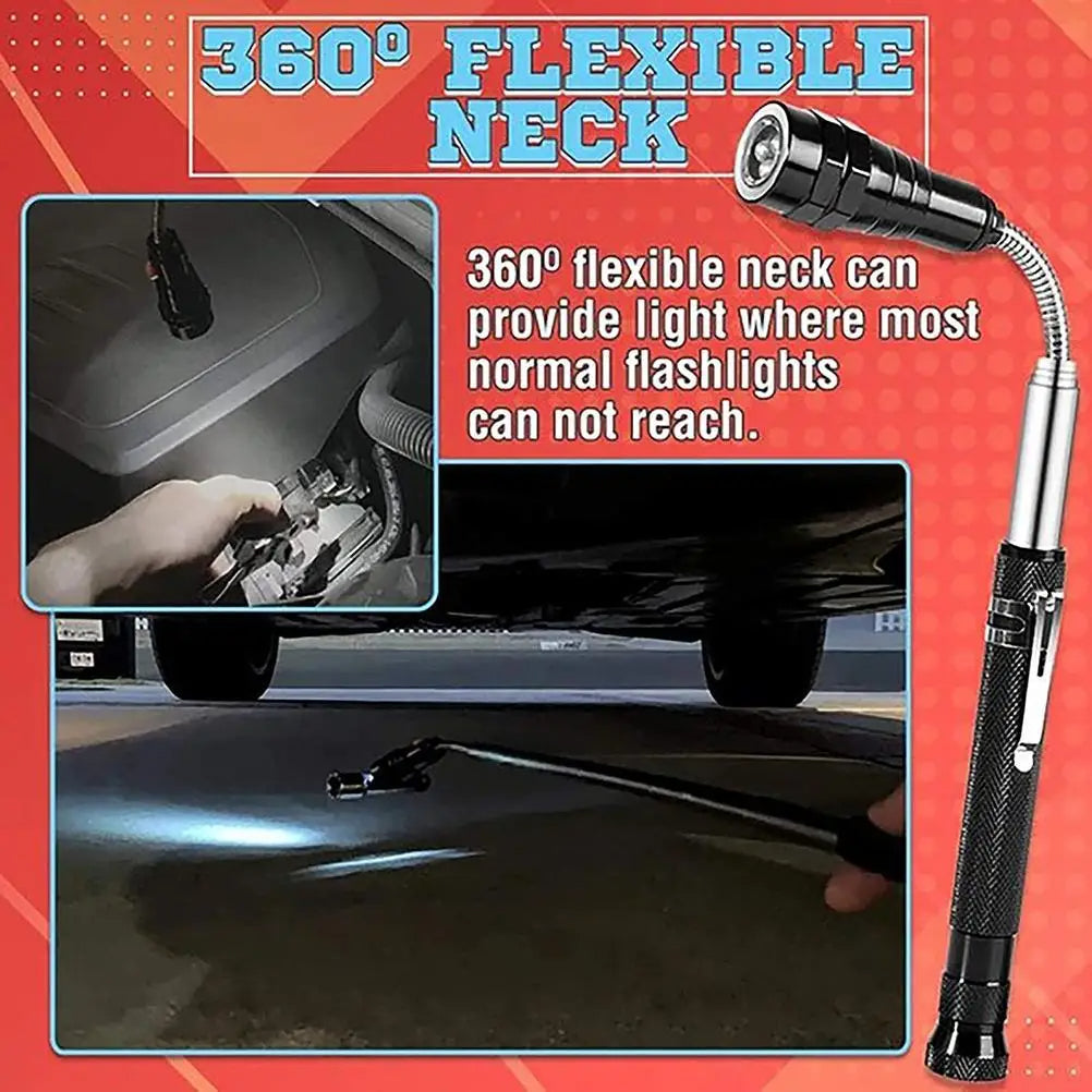 LED Telescoping Flashlight with Magnetic Pickup Tool & Flexible Head