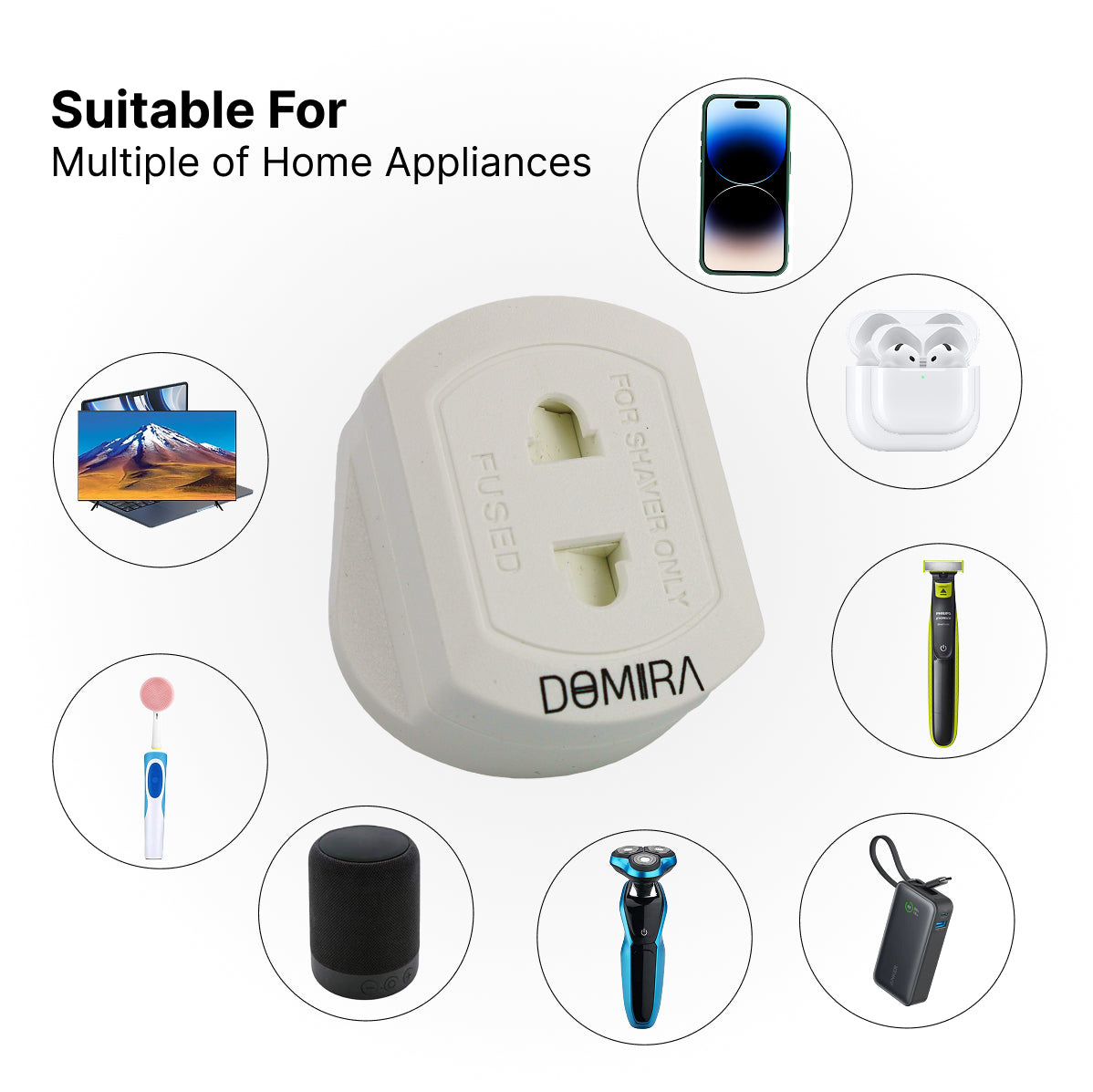 UK 2-Pin to 3-Pin Toothbrush Adapter for Travel Charging – White