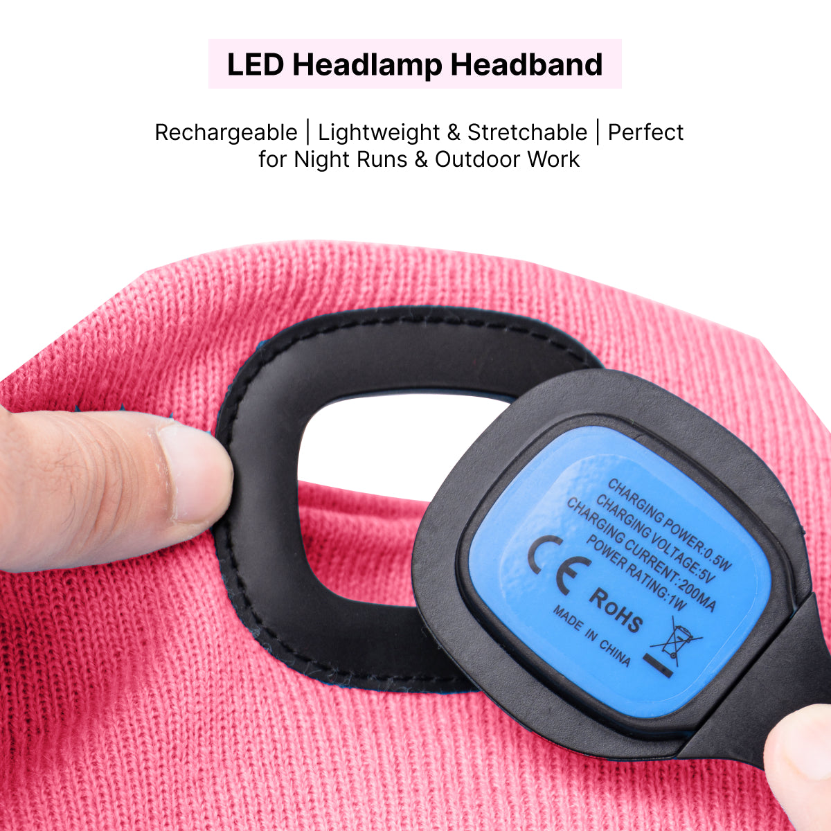 USB Rechargeable LED Head Torch – Super Bright Pink Headlamp