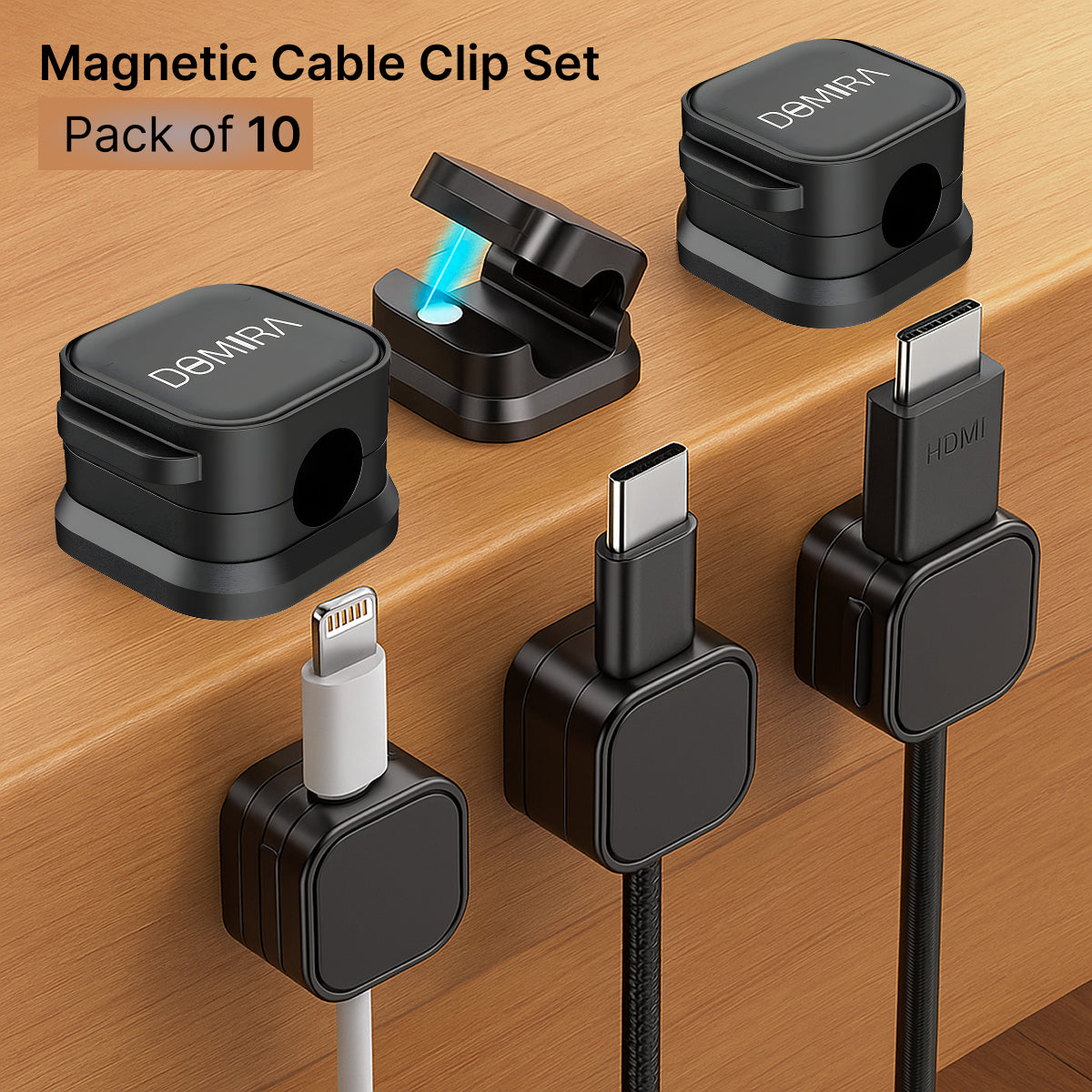 Black Magnetic Cable Holder – Tidy Desk Organiser & Charger Clip