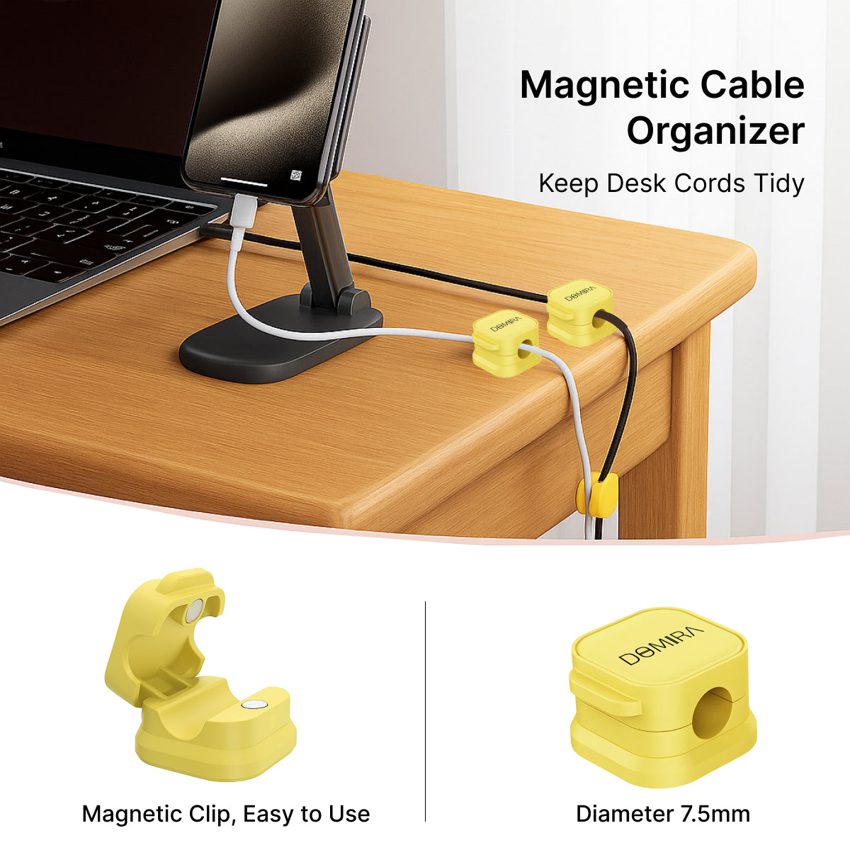 Yellow Magnetic Cable Holder – Tidy Desk Organiser & Charger Clip