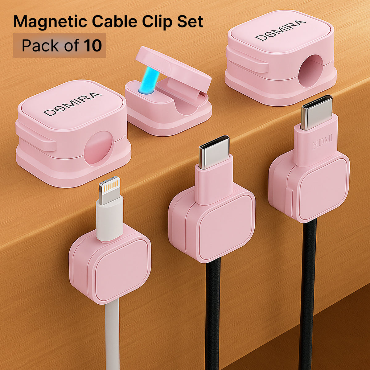 Pink Magnetic Cable Holder – Tidy Desk Organiser & Charger Clip