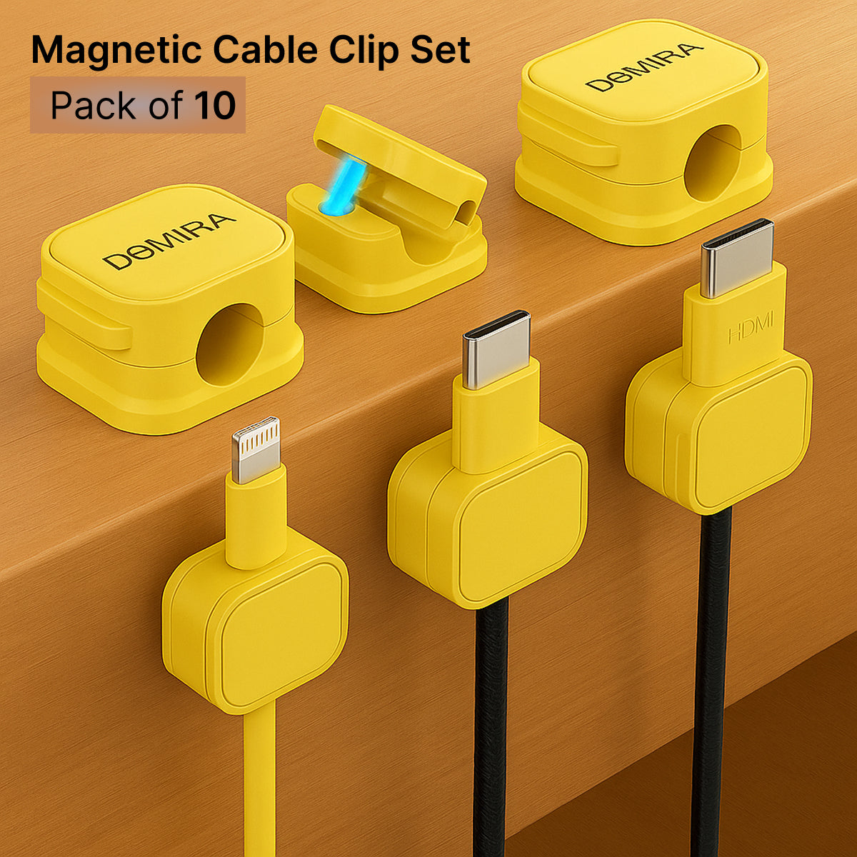 Yellow Magnetic Cable Holder – Tidy Desk Organiser & Charger Clip