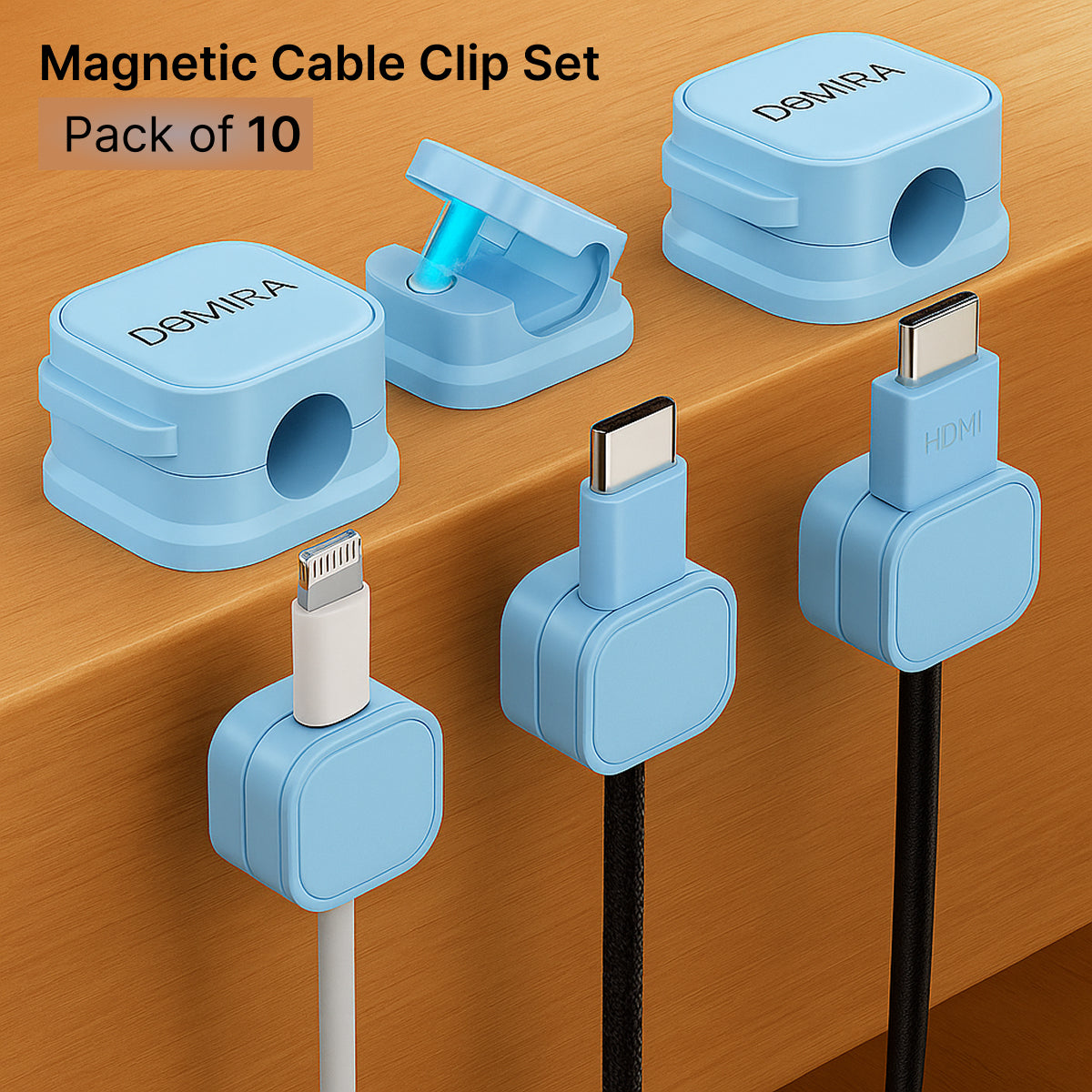 Blue Magnetic Cable Holder – Tidy Desk Organiser & Charger Clip