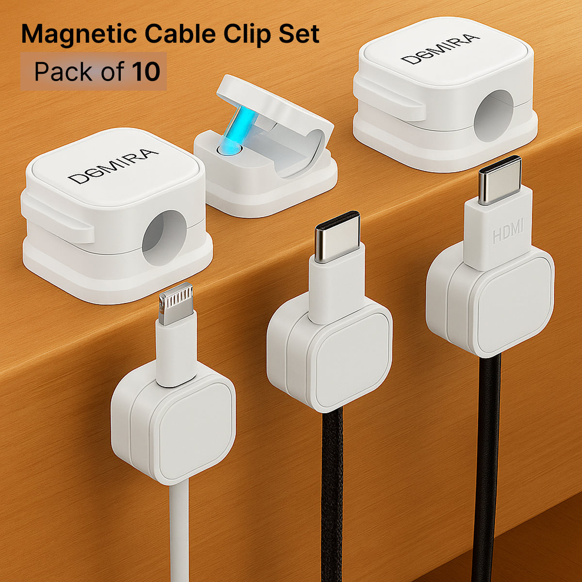 White Magnetic Cable Holder – Tidy Desk Organiser & Charger Clip