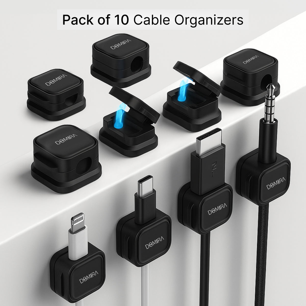 Black Magnetic Cable Holder – Tidy Desk Organiser & Charger Clip