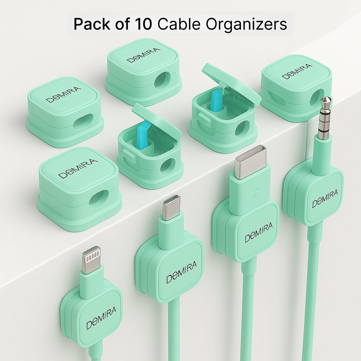 Green Magnetic Cable Holder – Tidy Desk Organiser & Charger Clip
