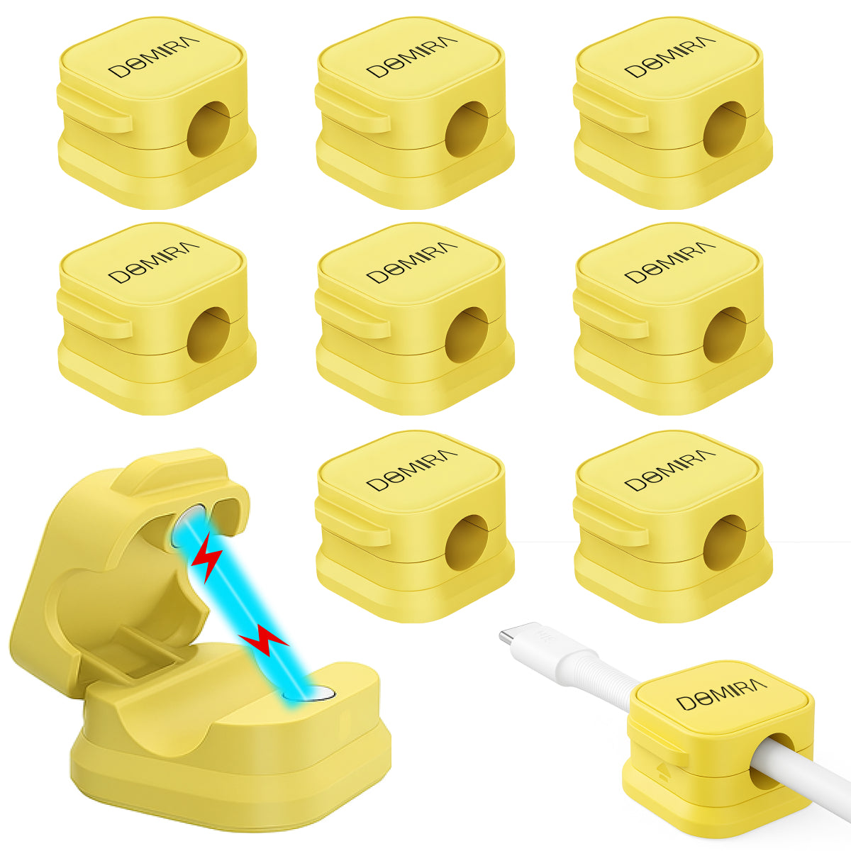 10 Magnetic Cable Holder Clips – Desk Cable Tidy & Charger Cable Organiser