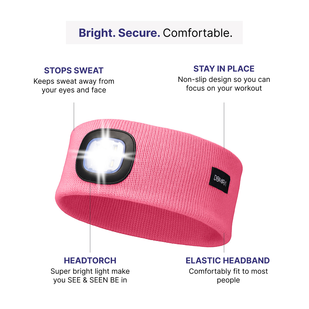 USB Rechargeable LED Head Torch – Super Bright Pink Headlamp