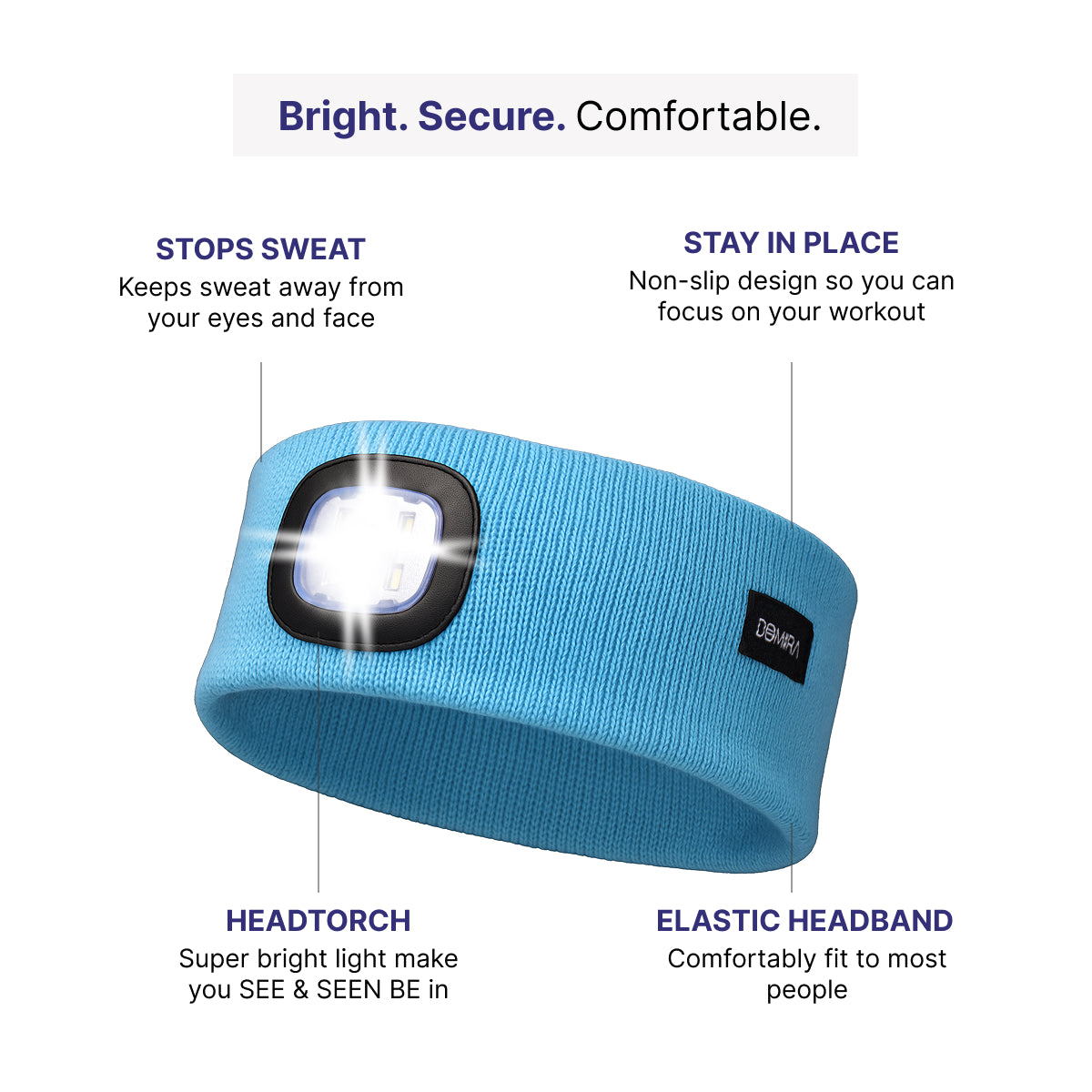 USB Rechargeable LED Head Torch – Super Bright Blue Headlamp