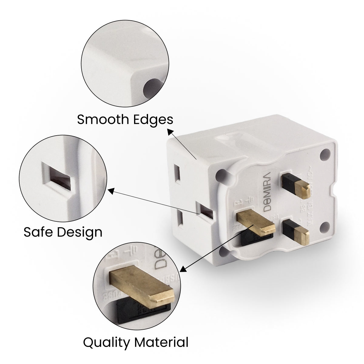 DOMIRA 2-Way 3-Pin Plug Adapter – 13A Cube Power Splitter for UK Sockets, Double Plug Extension, Multi-Wall Plug for Home & Office, 250V