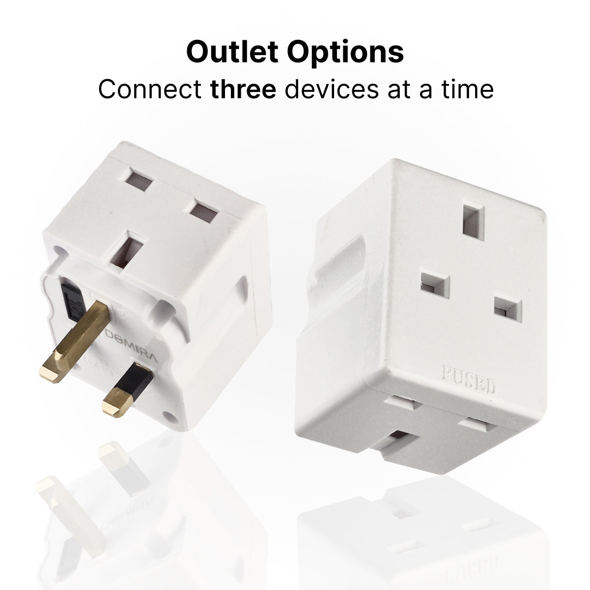 DOMIRA 2-Way 3-Pin Plug Adapter – 13A Cube Power Splitter for UK Sockets, Double Plug Extension, Multi-Wall Plug for Home & Office, 250V