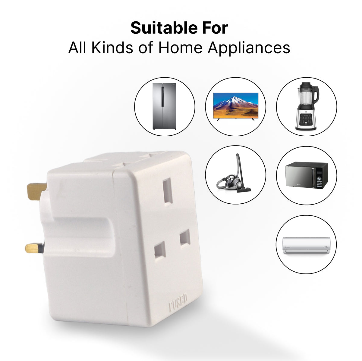 DOMIRA 2-Way 3-Pin Plug Adapter – 13A Cube Power Splitter for UK Sockets, Double Plug Extension, Multi-Wall Plug for Home & Office, 250V