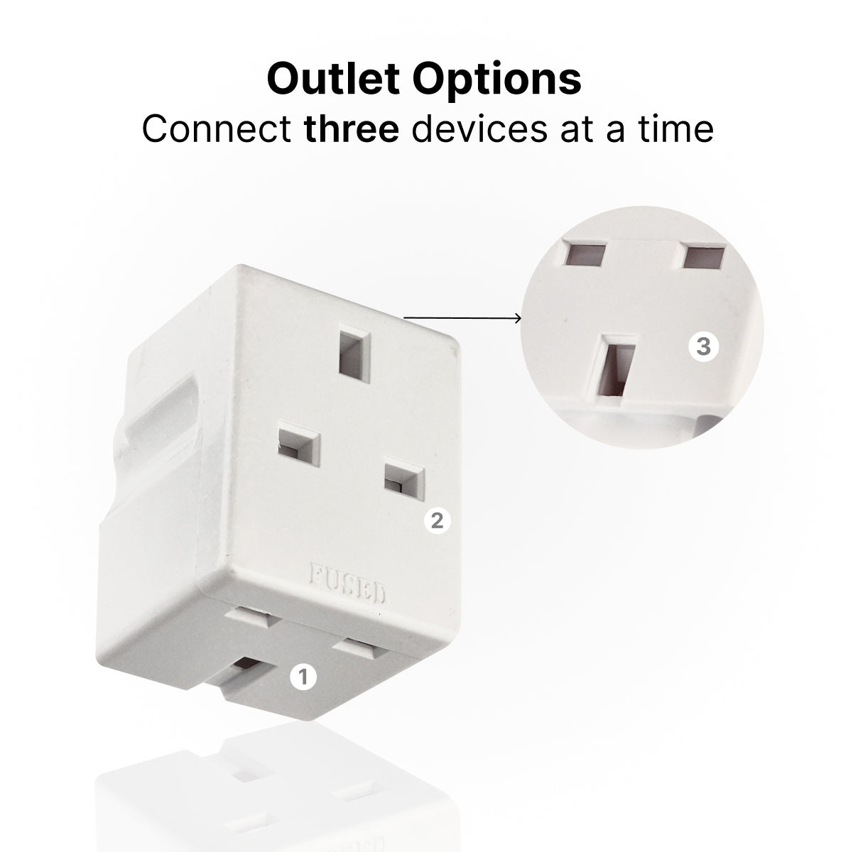 DOMIRA 2-Way 3-Pin Plug Adapter – 13A Cube Power Splitter for UK Sockets, Double Plug Extension, Multi-Wall Plug for Home & Office, 250V