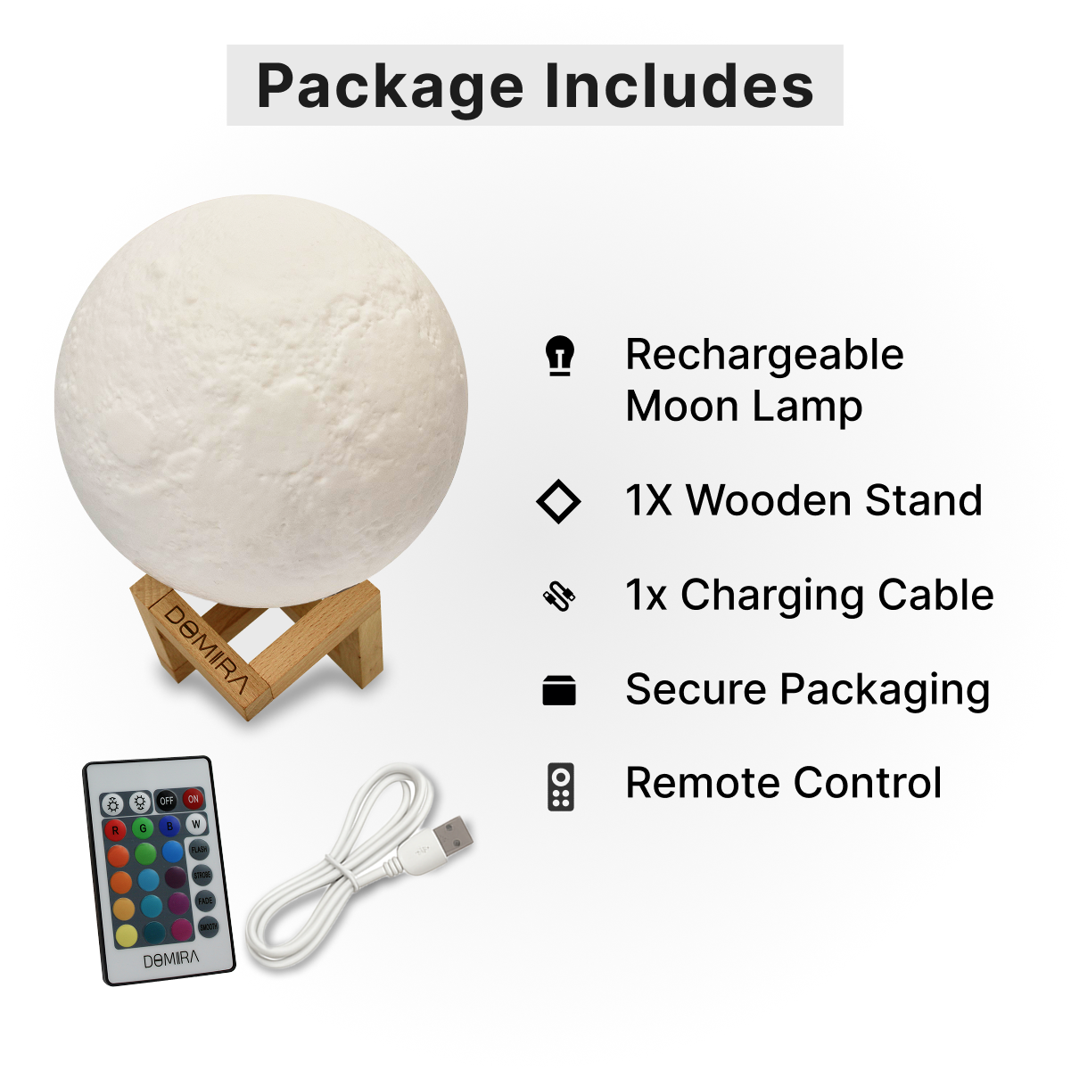 DOMIRA Moon Lamp | 16 Colors RGB | Rechargeable Touch & Remote Control