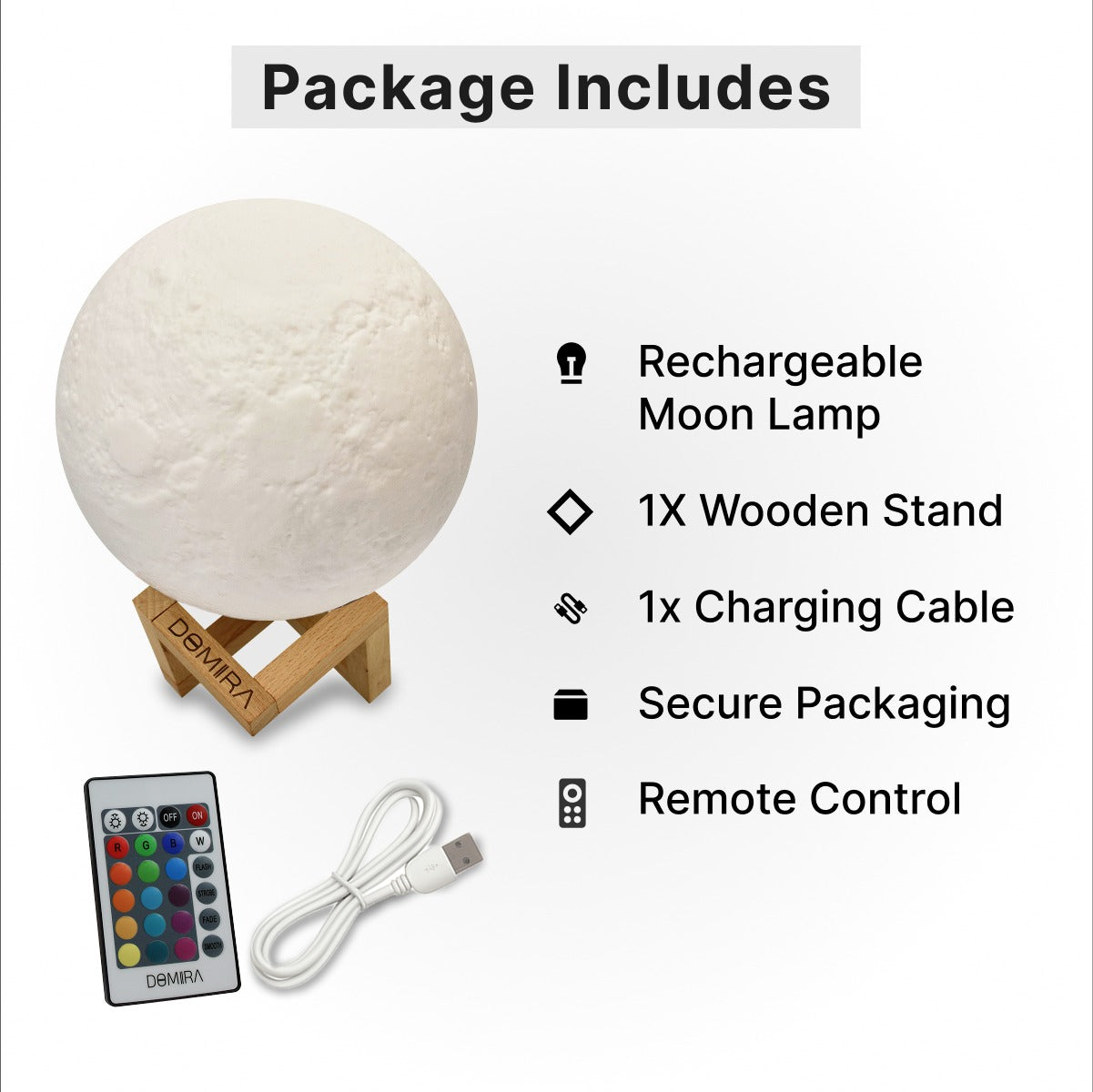 Moon Lamp – 16 RGB Colors Rechargeable with Touch & Remote Control-13cm