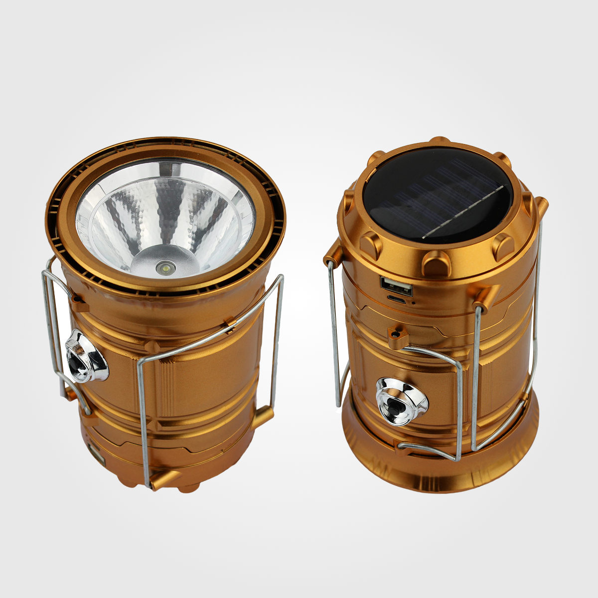 Gold & Black & Blue Collapsible Solar LED Camping Lantern - Super Bright & Portable