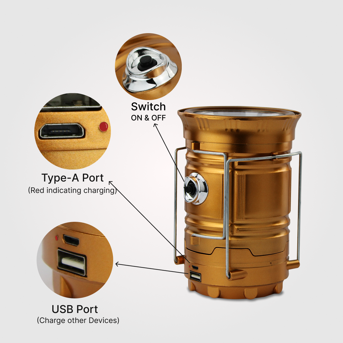Gold & Black & Blue Collapsible Solar LED Camping Lantern - Super Bright & Portable