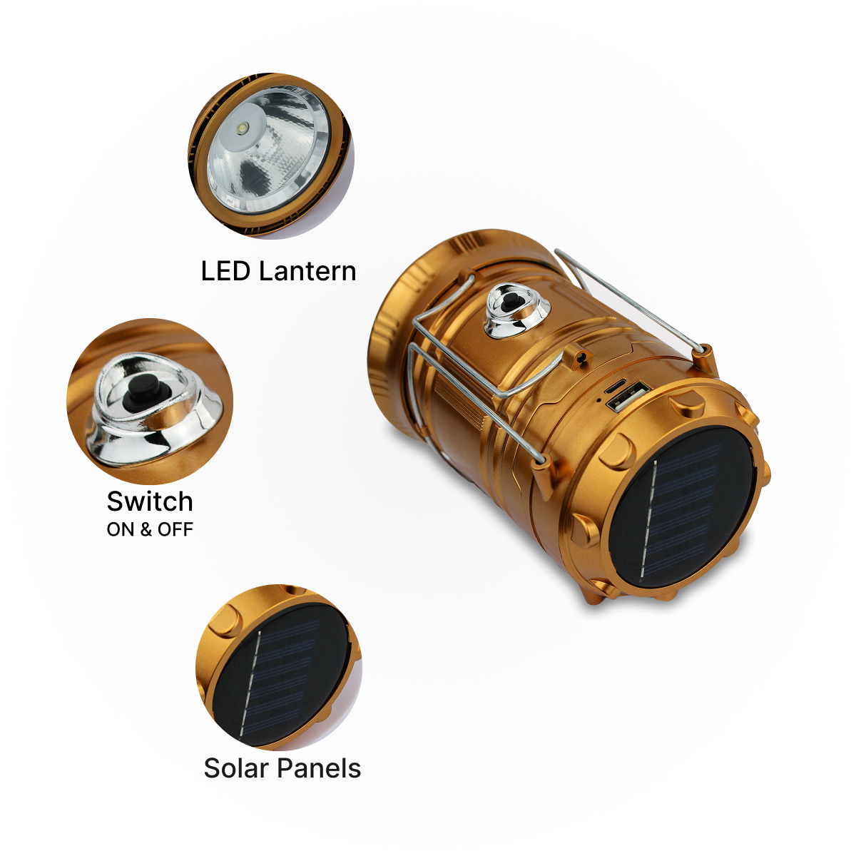 Gold & Black & Blue Collapsible Solar LED Camping Lantern - Super Bright & Portable