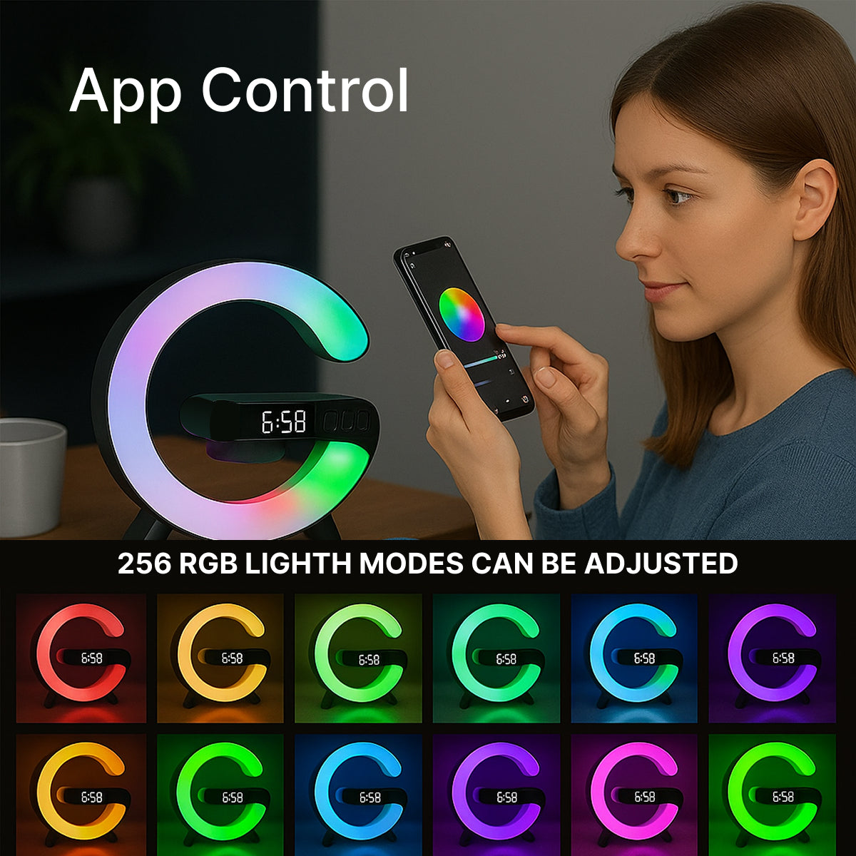 Smart G Shape Lamp with Wireless Charger, Speaker & Alarm Clock