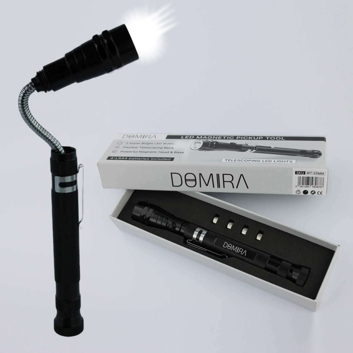 LED Telescoping Flashlight with Magnetic Pickup Tool & Flexible Head
