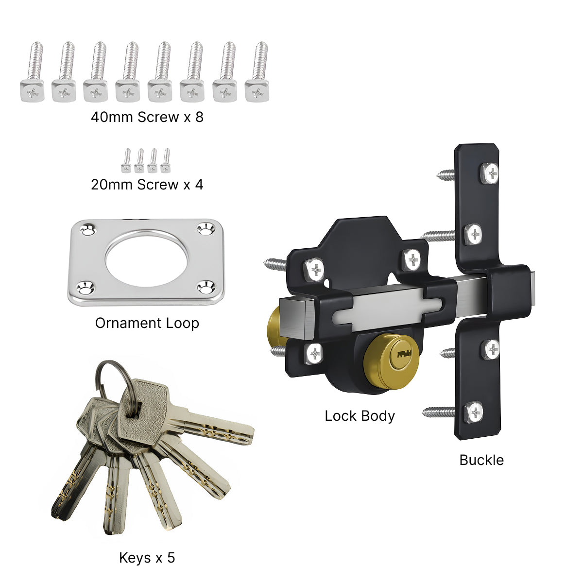 50mm Stainless Steel Gate Lock with Double Locking & Keys