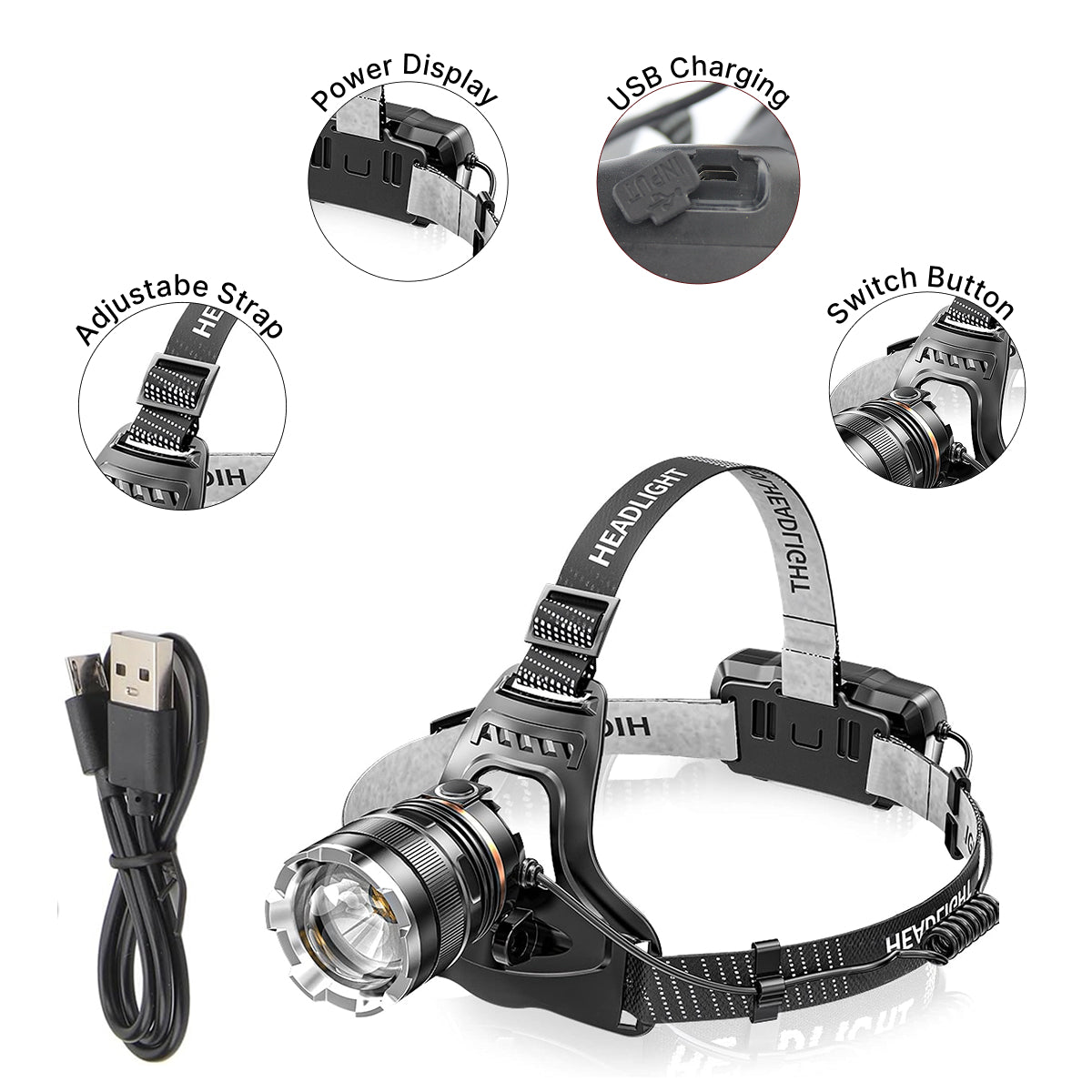 Rechargeable IP65 Waterproof LED Headlamp with P50 Strong Headlight