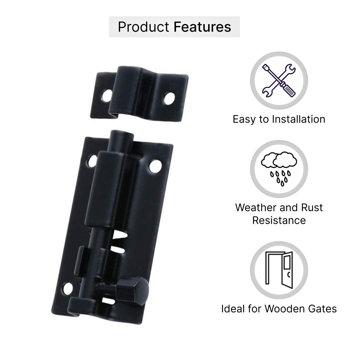 Door Bolts Black Stylish Security Multiple packs in 3-Inch & 4-Inch