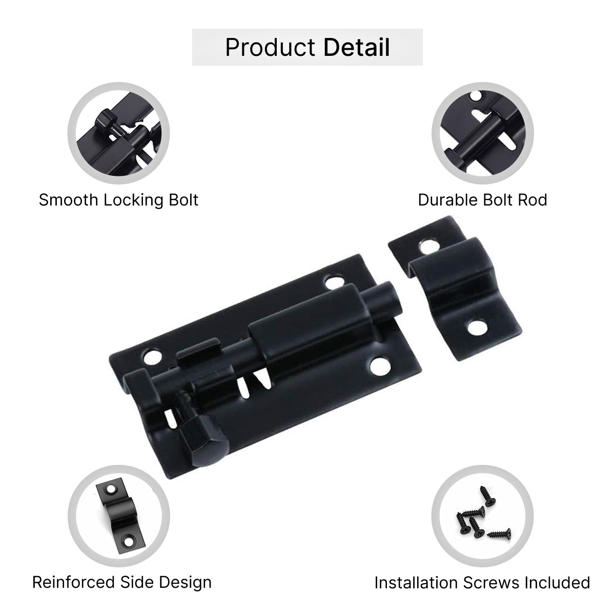 Door Bolts Black Stylish Security Multiple packs in 3-Inch & 4-Inch