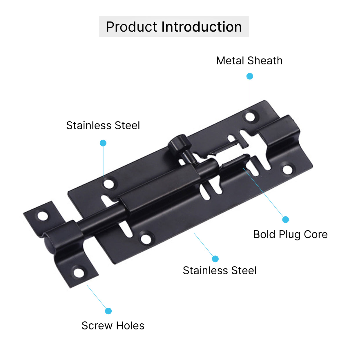 Door Bolts Black Stylish Security Multiple packs in 3-Inch & 4-Inch