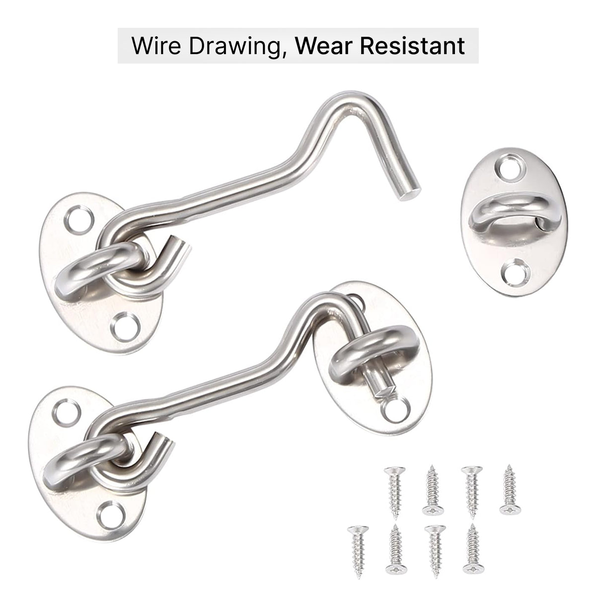 Hook & Eye Latch - Heavy Duty Stainless Steel Door Lock | 3, 4, 6, 8 Inch