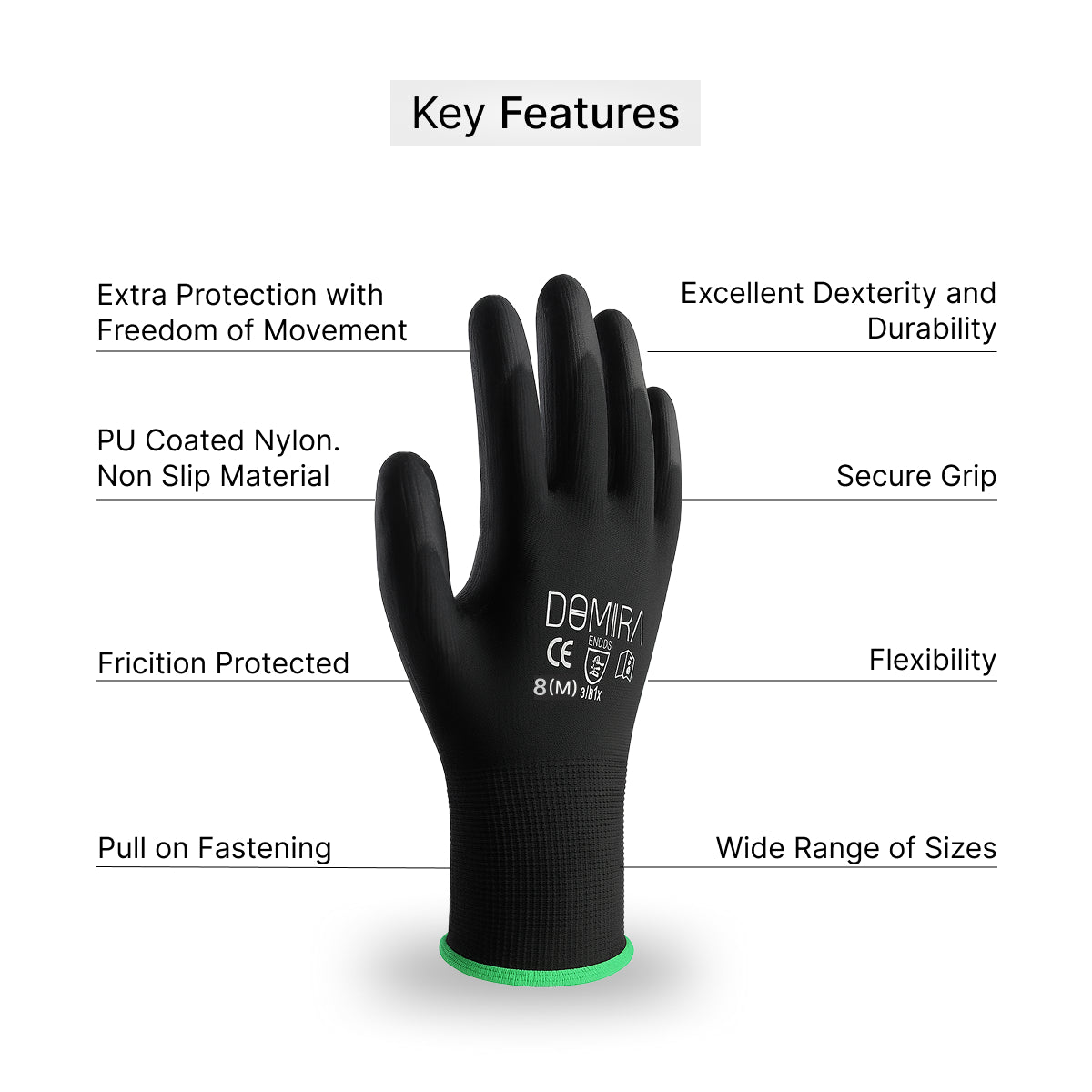 Anti-Static Work Safety Gloves with PU Coating Durable & Flexible Pack of 6