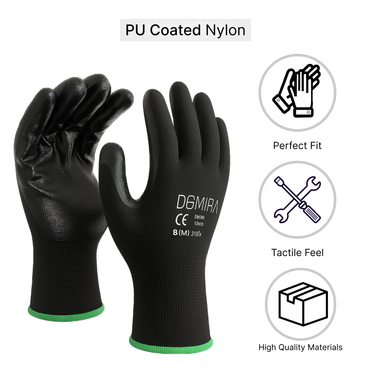 Anti-Static Work Safety Gloves with PU Coating Durable & Flexible Pack of 6