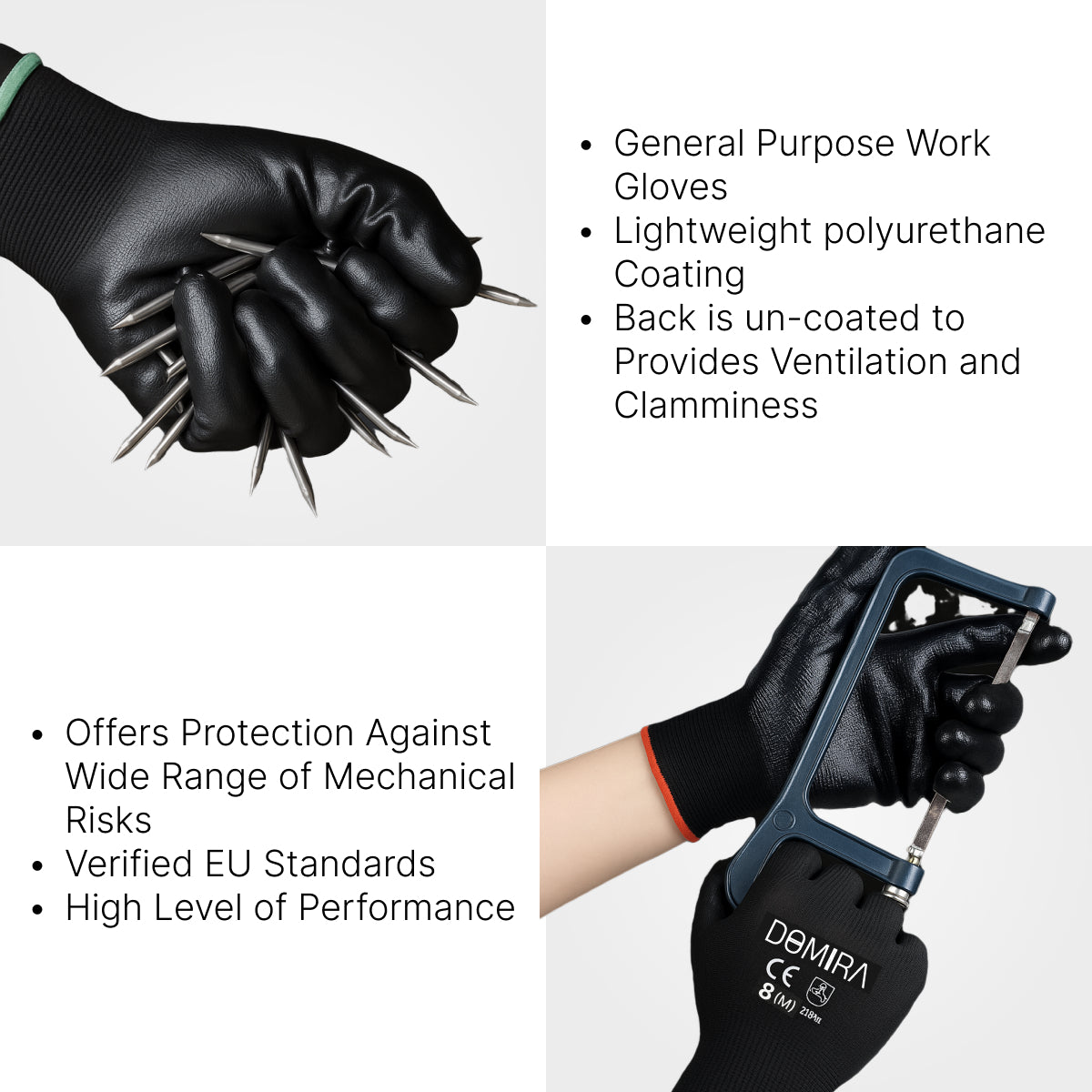Anti-Static Work Safety Gloves with PU Coating Durable & Flexible Pack of 6