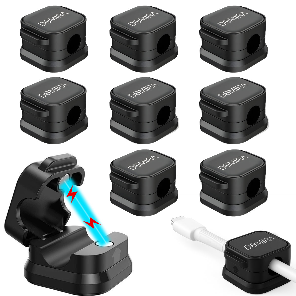 10 Magnetic Cable Holder Clips – Desk Cable Tidy & Charger Cable Organiser