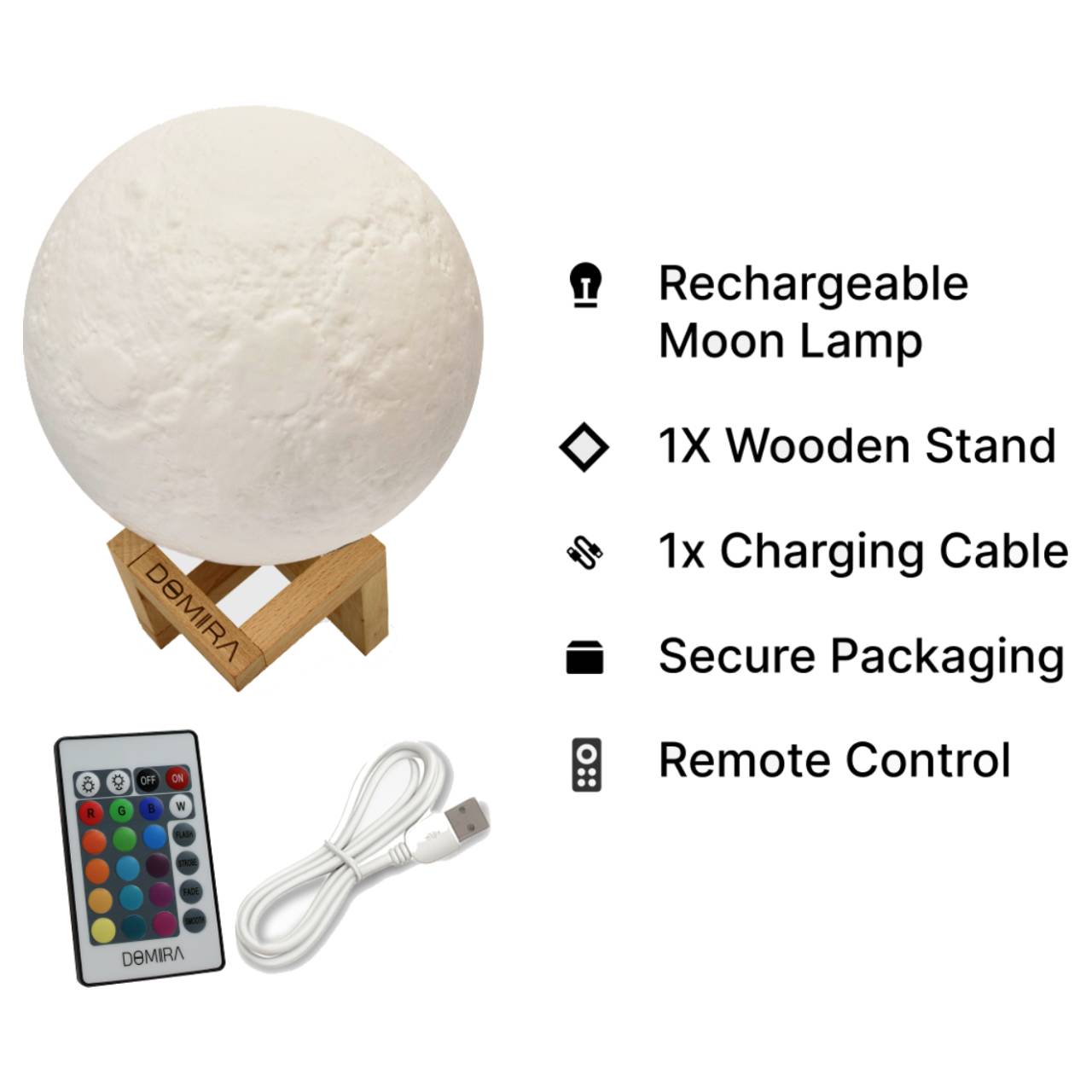 DOMIRA Moon Lamp | 16 Colors RGB | Rechargeable Touch & Remote Control