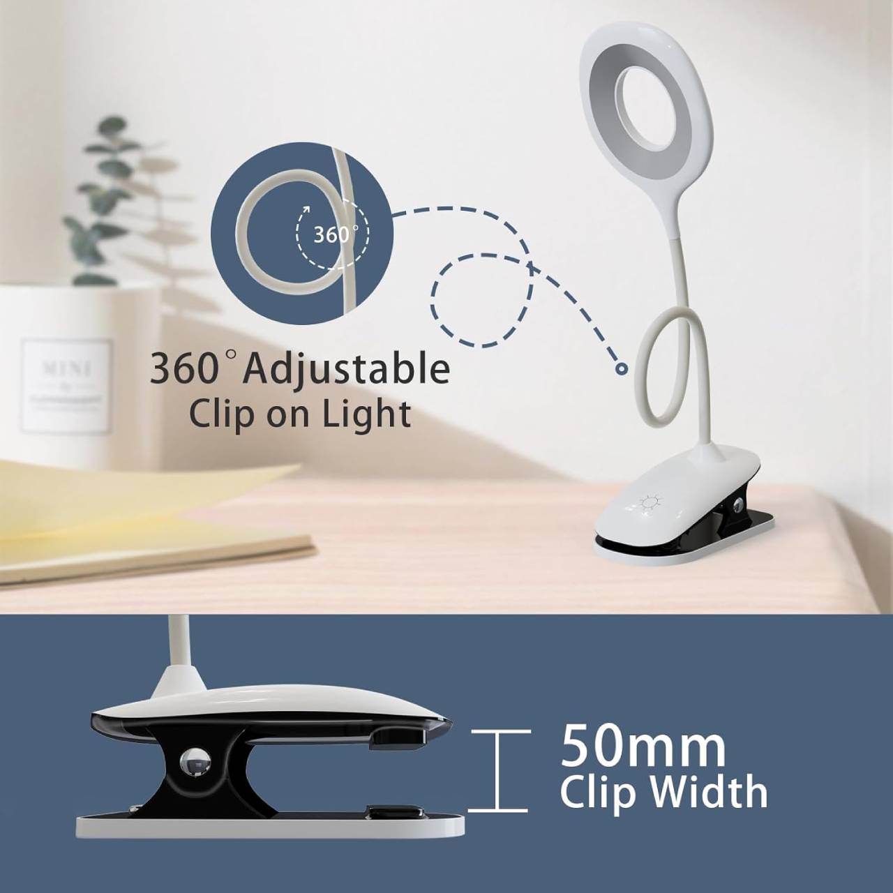 Rechargeable LED Reading Light Desk Lamp with Eye Protection & 1800mAh Battery