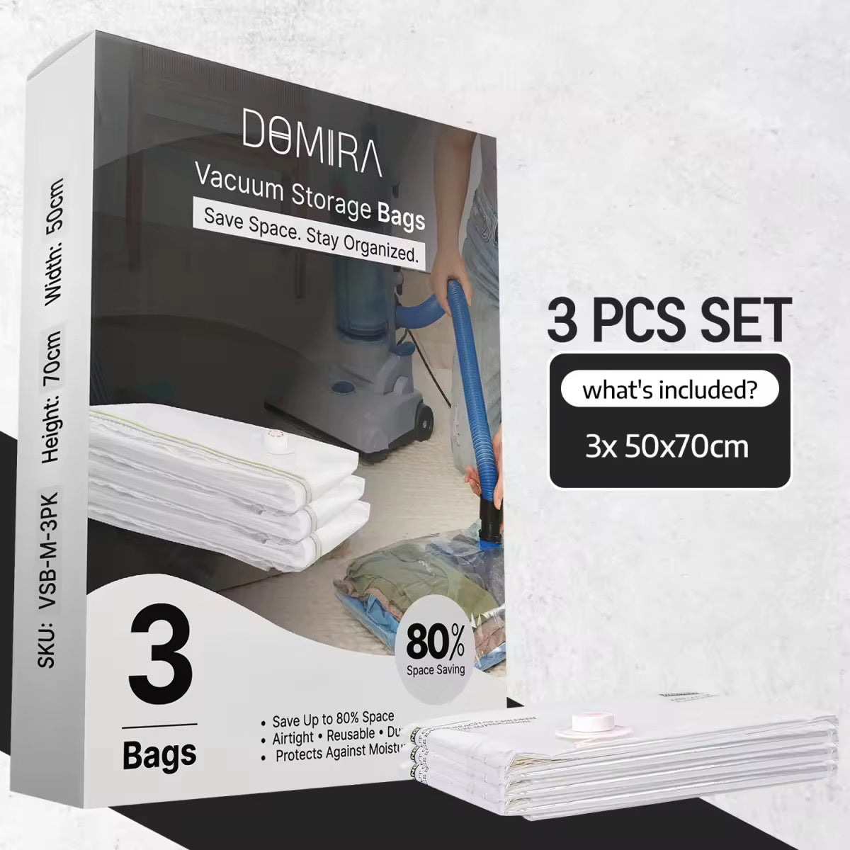 3-Pack Medium Vacuum Storage Bags – Space Saver for Clothes & Travel