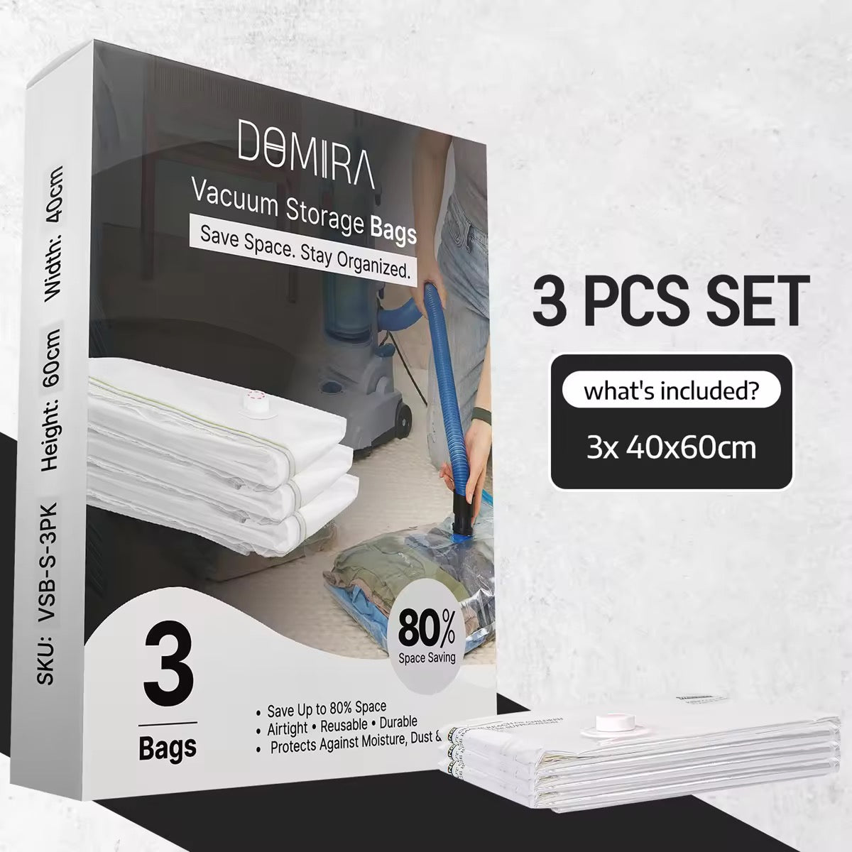 3-Pack Small Vacuum Storage Bags – Heavy Duty Space Saver for Clothes