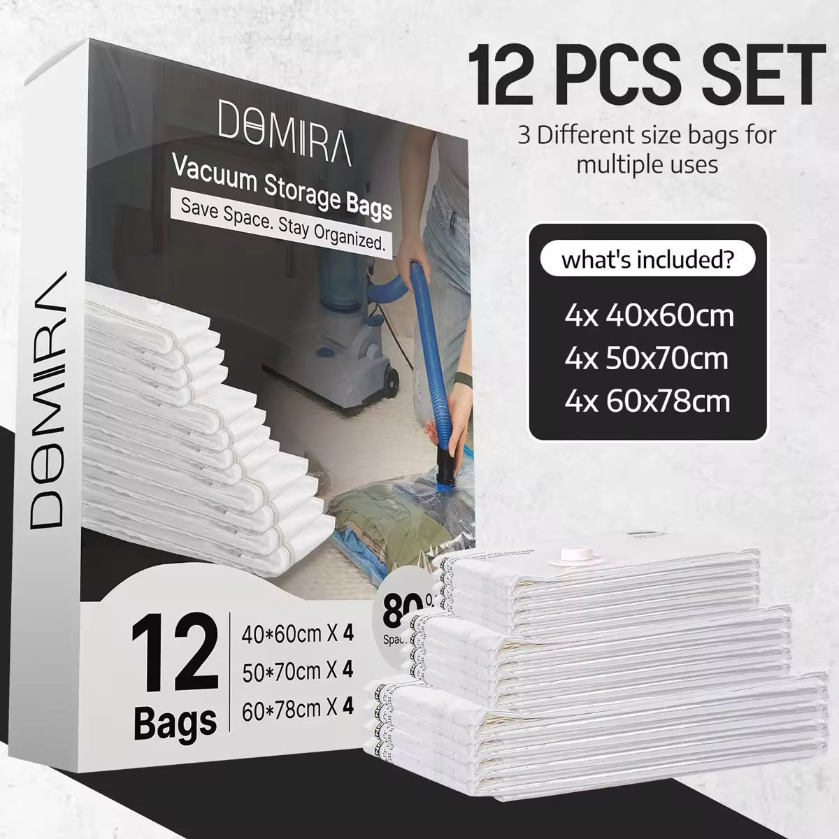 12-Pack Vacuum Storage Bags – Space Saver for Clothes & Bedding
