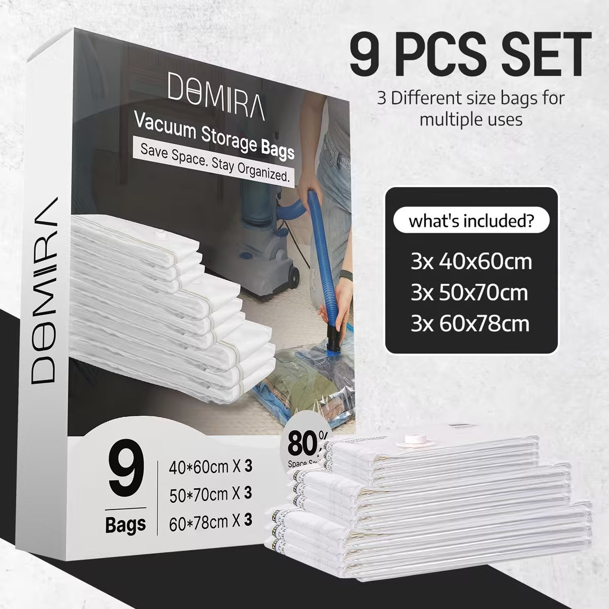 9-Pack Vacuum Storage Bags – Space Saver for Clothes & Duvets
