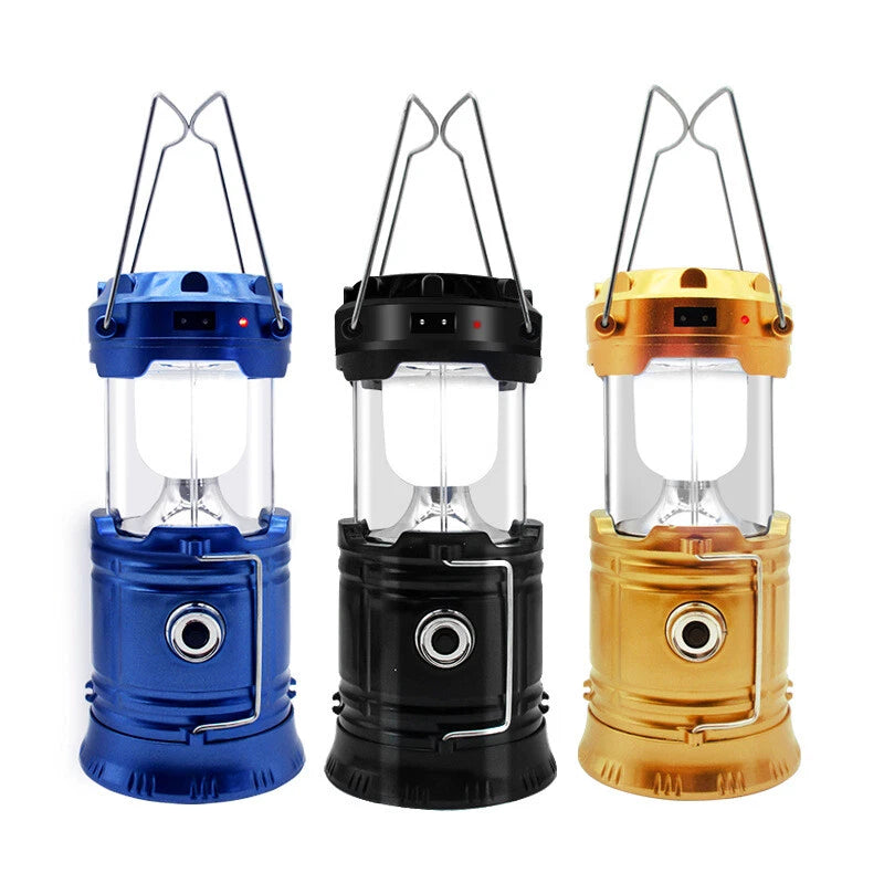 Gold & Black & Blue Collapsible Solar LED Camping Lantern - Super Bright & Portable
