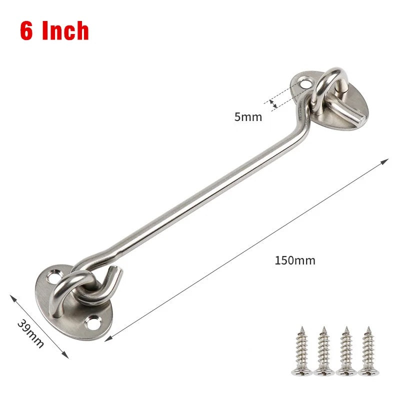 Hook & Eye Latch - Heavy Duty Stainless Steel Door Lock | 3, 4, 6, 8 Inch